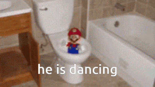 an animated image of mario from mario bros dancing in a toilet